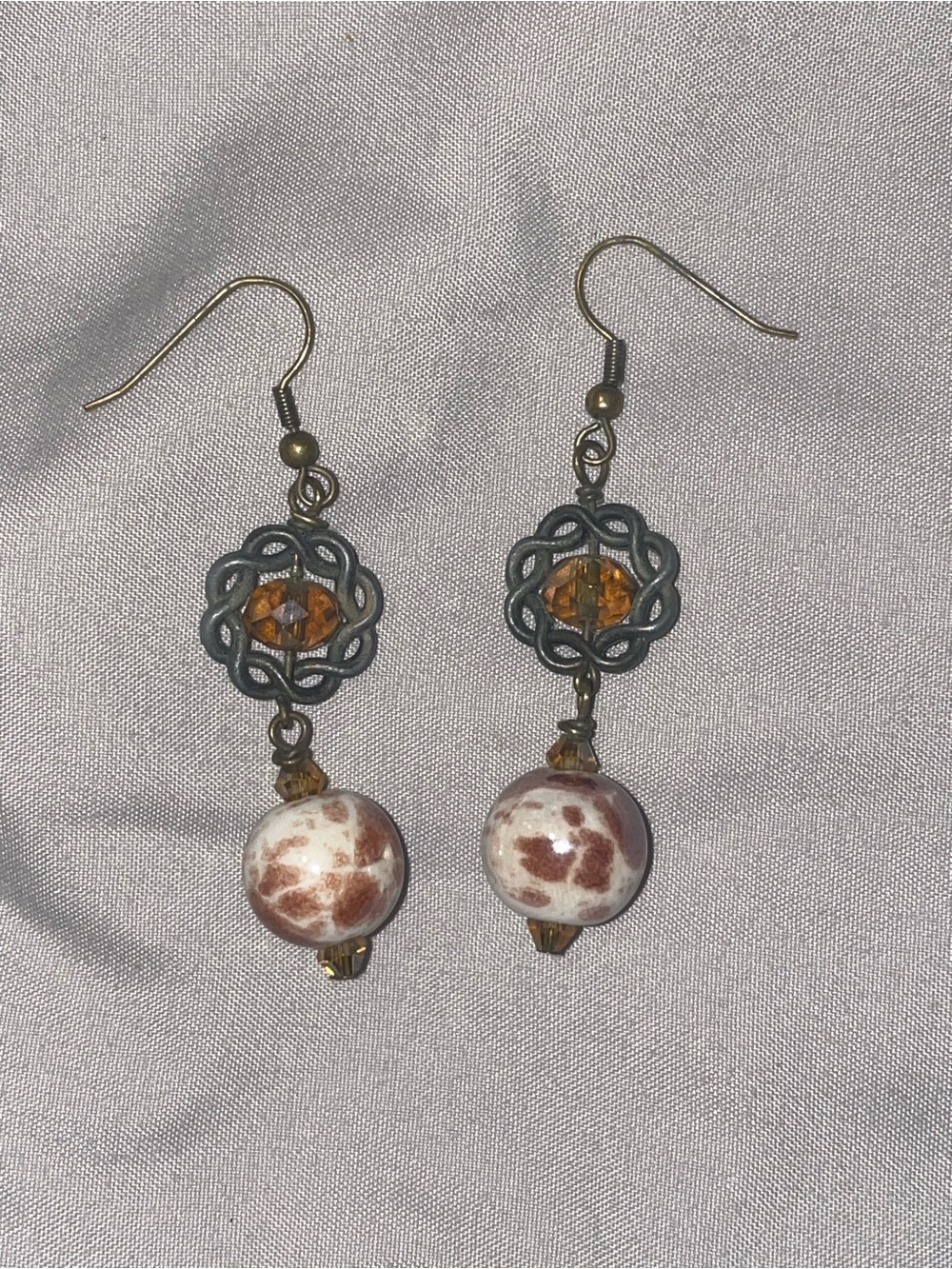 Handcrafted Boho Brown and Beige Stone Drop Earrings